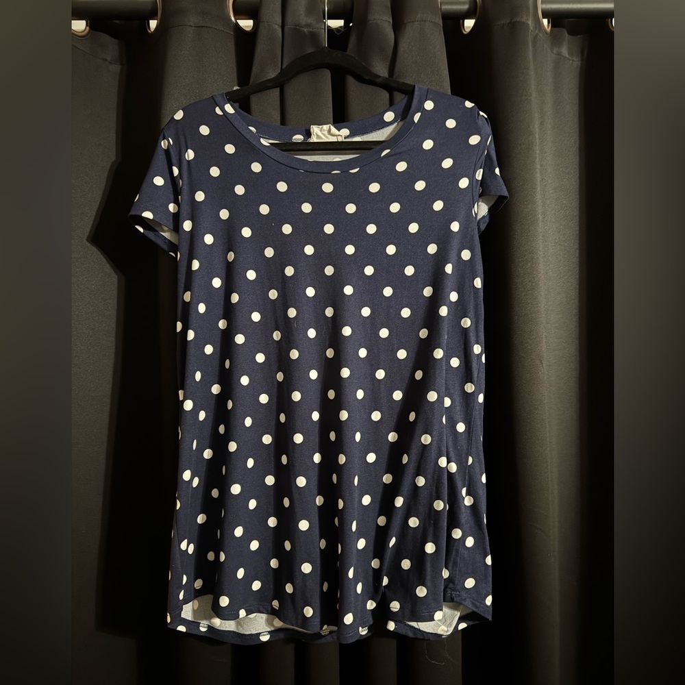 Navy Blue and White Polka Dot Top